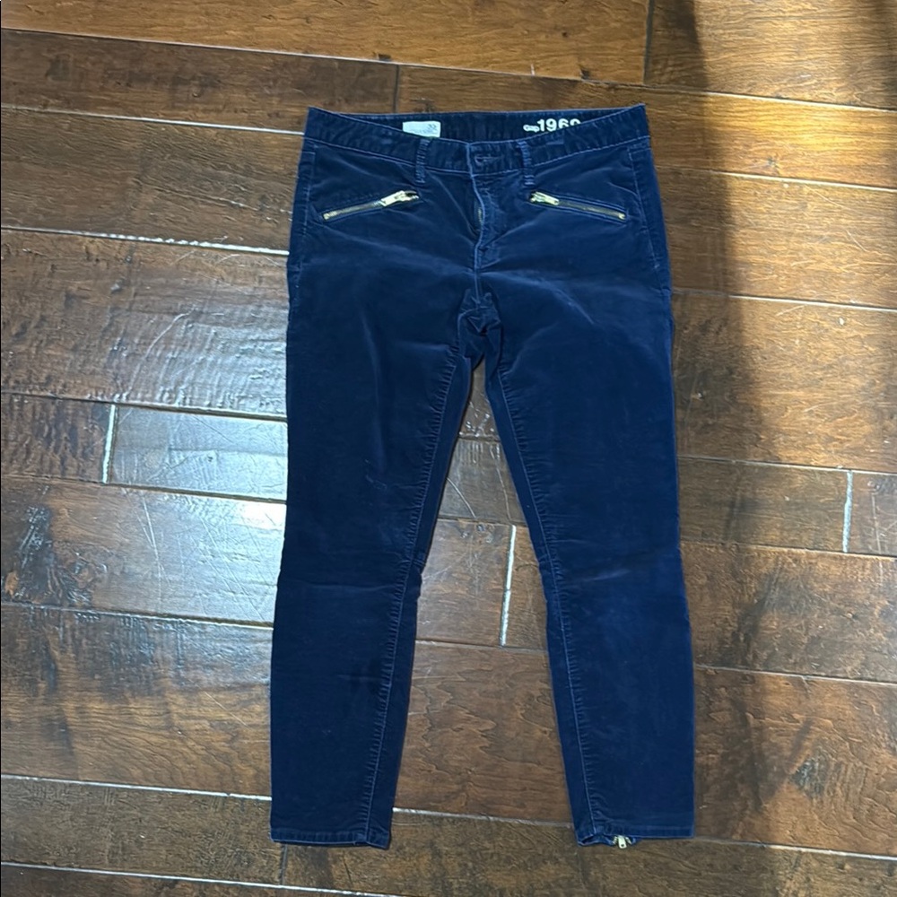 GAP 1969 Navy Blue VELVET Skinny Jeans with Gold Zippers
